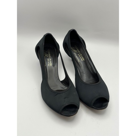 Donald‎ J Pliner Danda Black Peep Toe Kitten Heels Size 10 - Picture 1 of 9